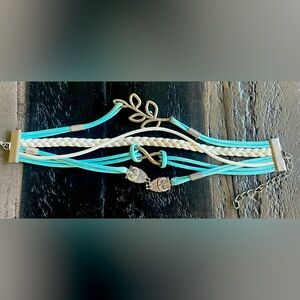 Infinity-Olive branch-Owls Leather Bracelet